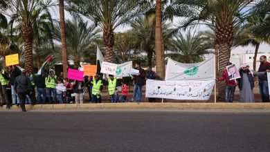 عمال يعتصمون أمام محافظة العقبة احتجاجا على استقدام عمال من جنسية أجنبية